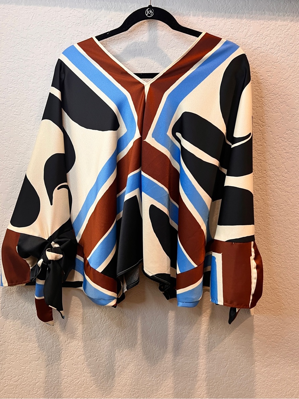 As Seen On Sweet Magnolias! Zara Printed Blouse w/Ties Ecru Multicolor V-Neck XL - Picture 12 of 13